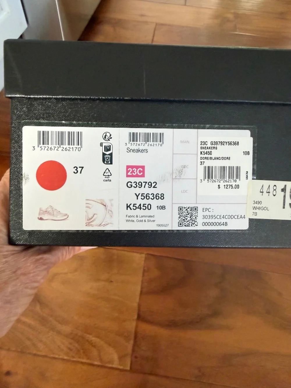 CHANEL Fabric Laminated Calfskin Stretch CC Sneakers size 37 in White,Gold,Silv